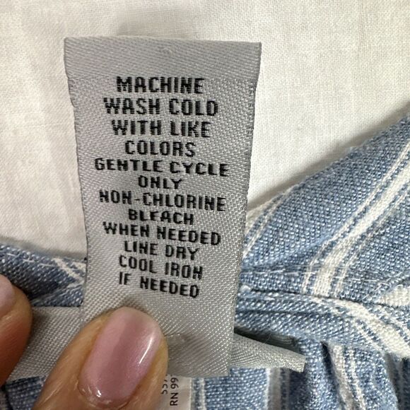 Catherines Women Top Blouse Sz‎ 1X  Blue White Striped Linen Blend Dolman Sleeve - Picture 5 of 11